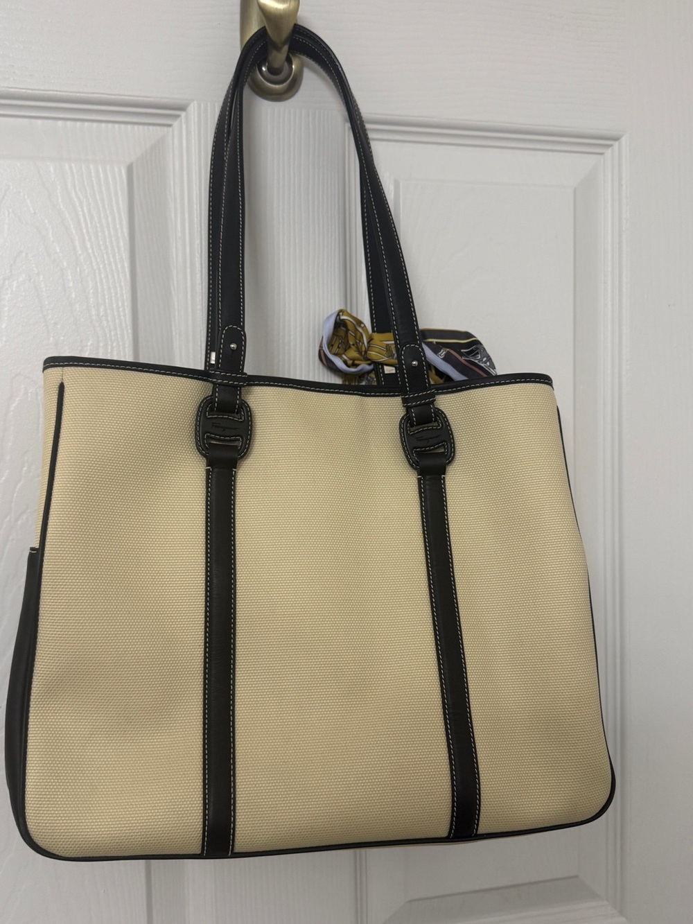 Salvatore Ferragamo Canvas & Leather Tote | Beige Black Shoulder Bag